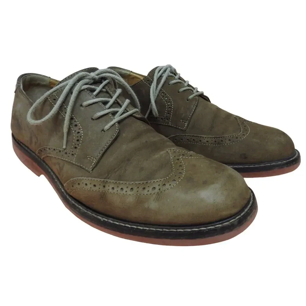 Johnston & Murphy sheepskin mens 9 M leather oxfords dress shoes wing tip nubuck